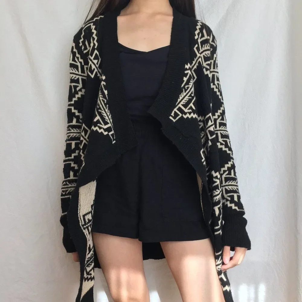 Aztec Print Drape Cardigan
